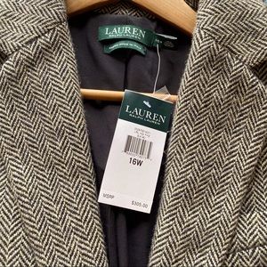 R. Lauren women jacket XL olive-gray herringbone.